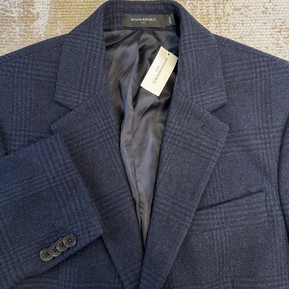 BANANA REPUBLIC Men's Navy & Black Plaid Wool Blend Tapered Fit Blazer NWT 38R